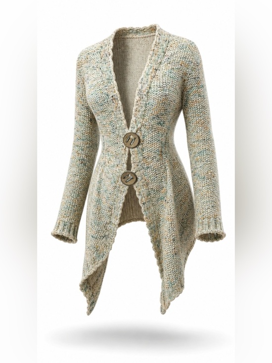 Vertigo Paris Sweaters - Vertigo Paris Y2K Chunky Space Dye Cardigan Small Ruffle Hem